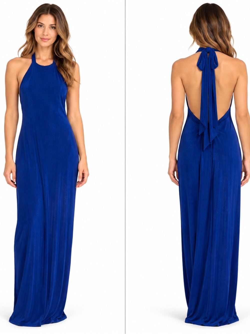 Lulus Cobalt Blue Halter Maxi Dress Women’s Small Open Back Tie Neck Formal